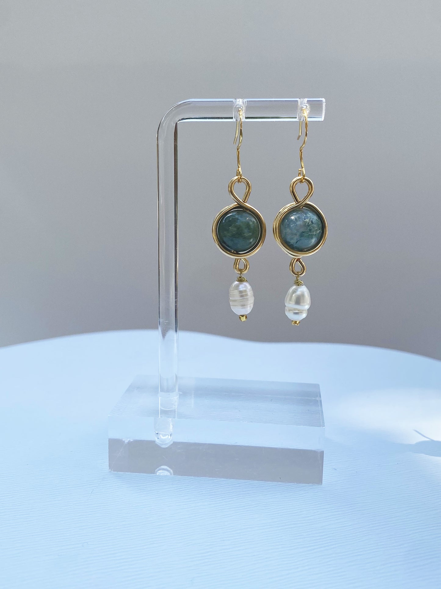 Indian Agate Pearl Drop Earrings