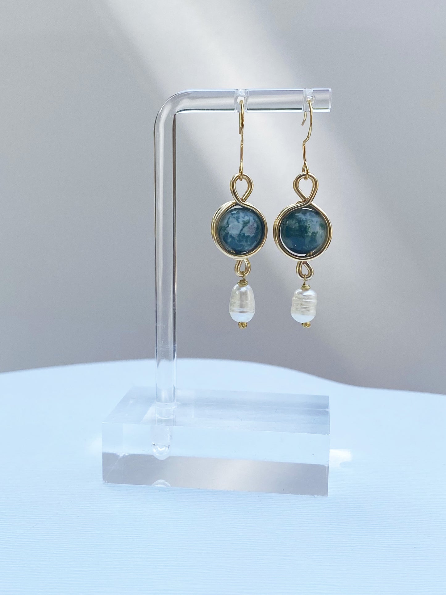 Indian Agate Pearl Drop Earrings