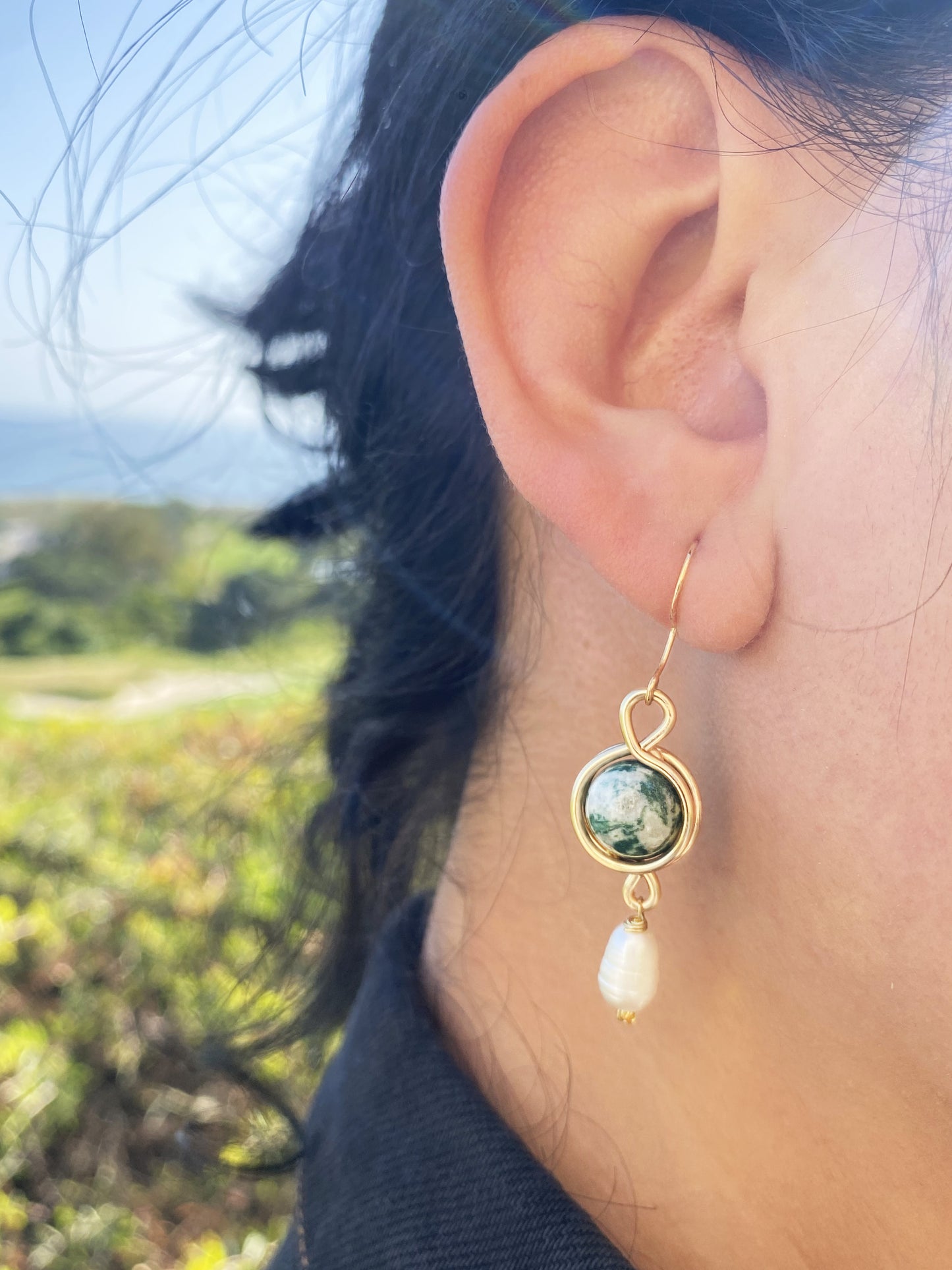 Indian Agate Pearl Drop Earrings