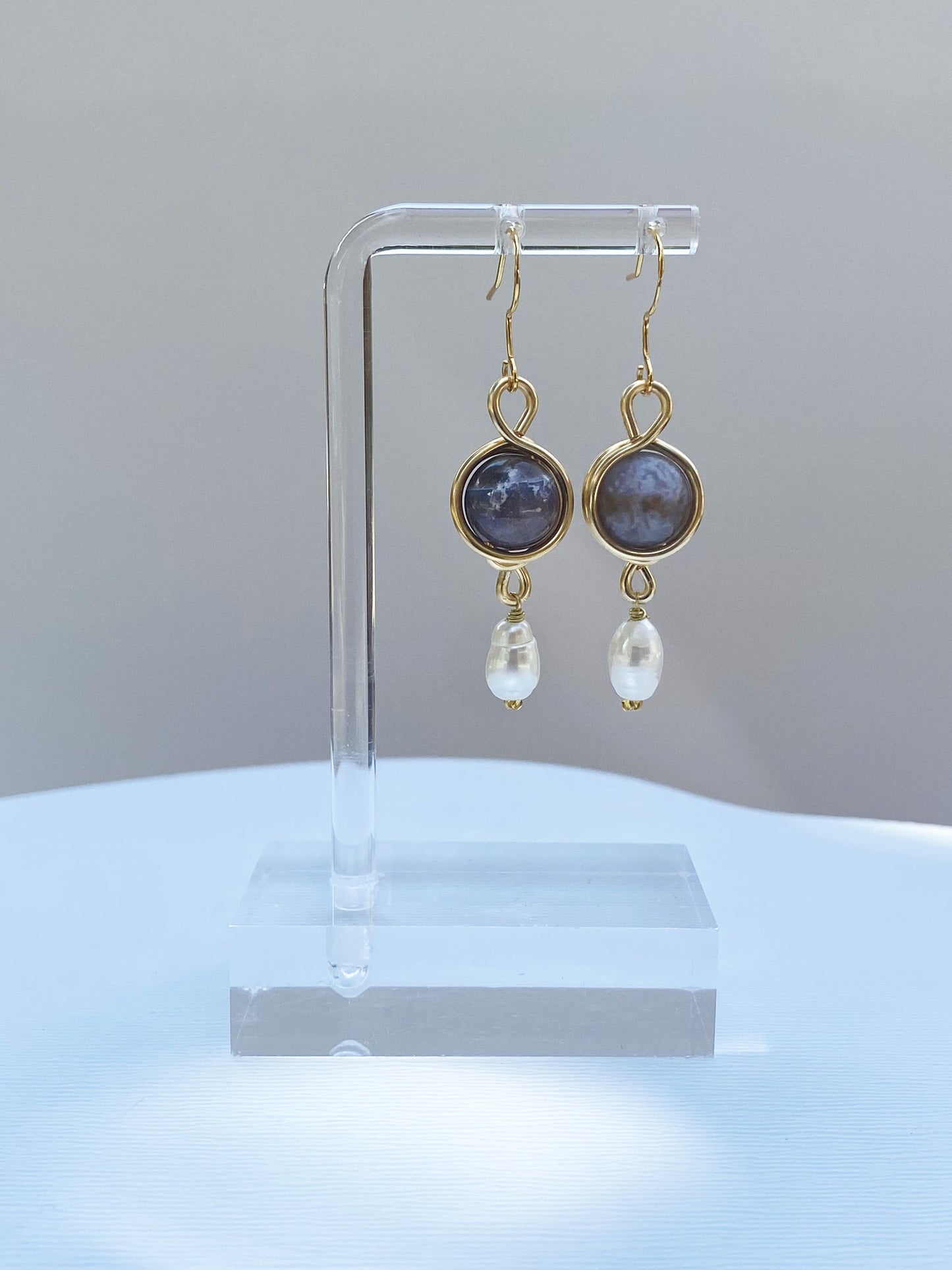 Indian Agate Pearl Drop Earrings