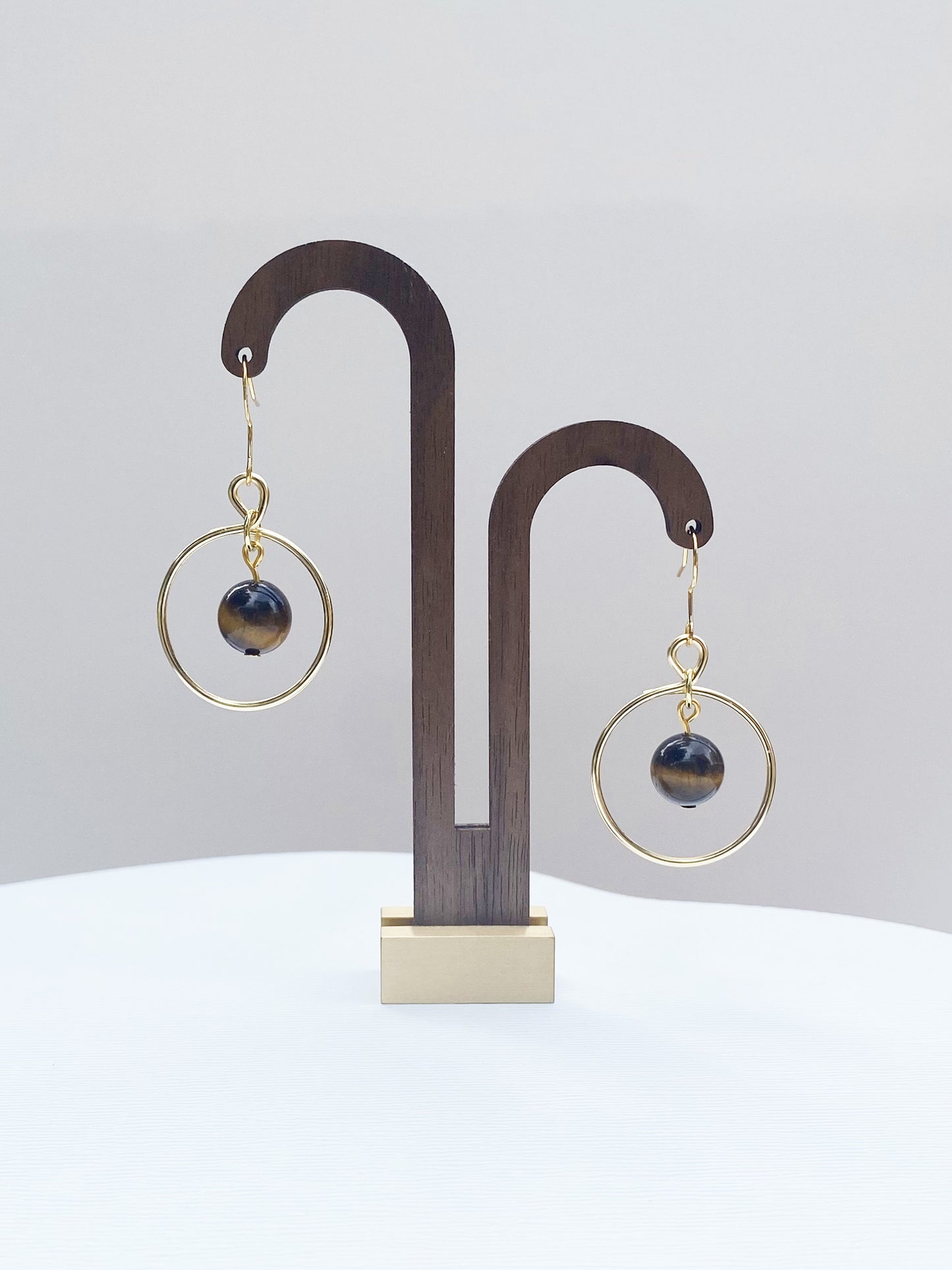 Tiger's Eye Gold Hoops