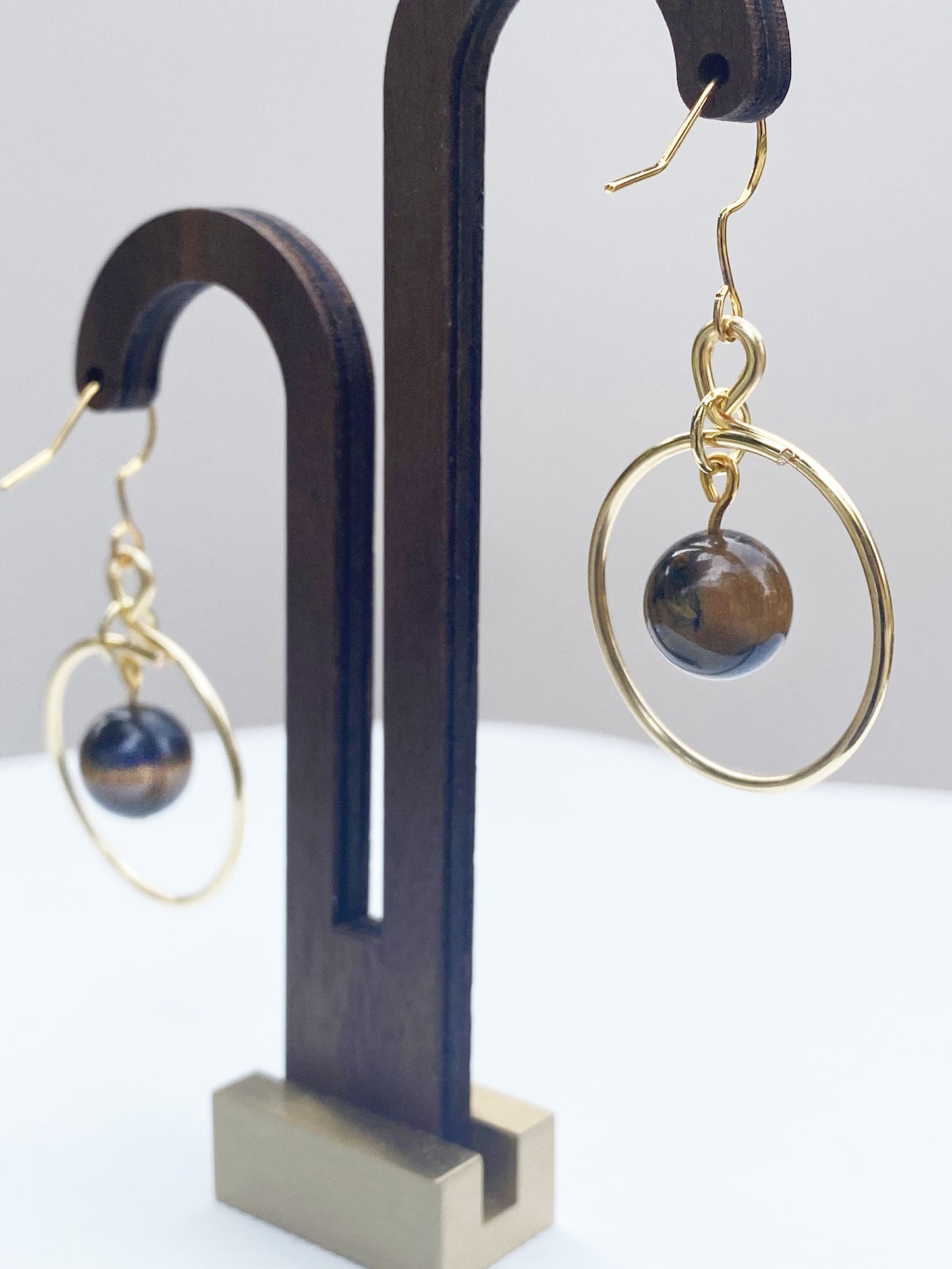 Tiger's Eye Gold Hoops