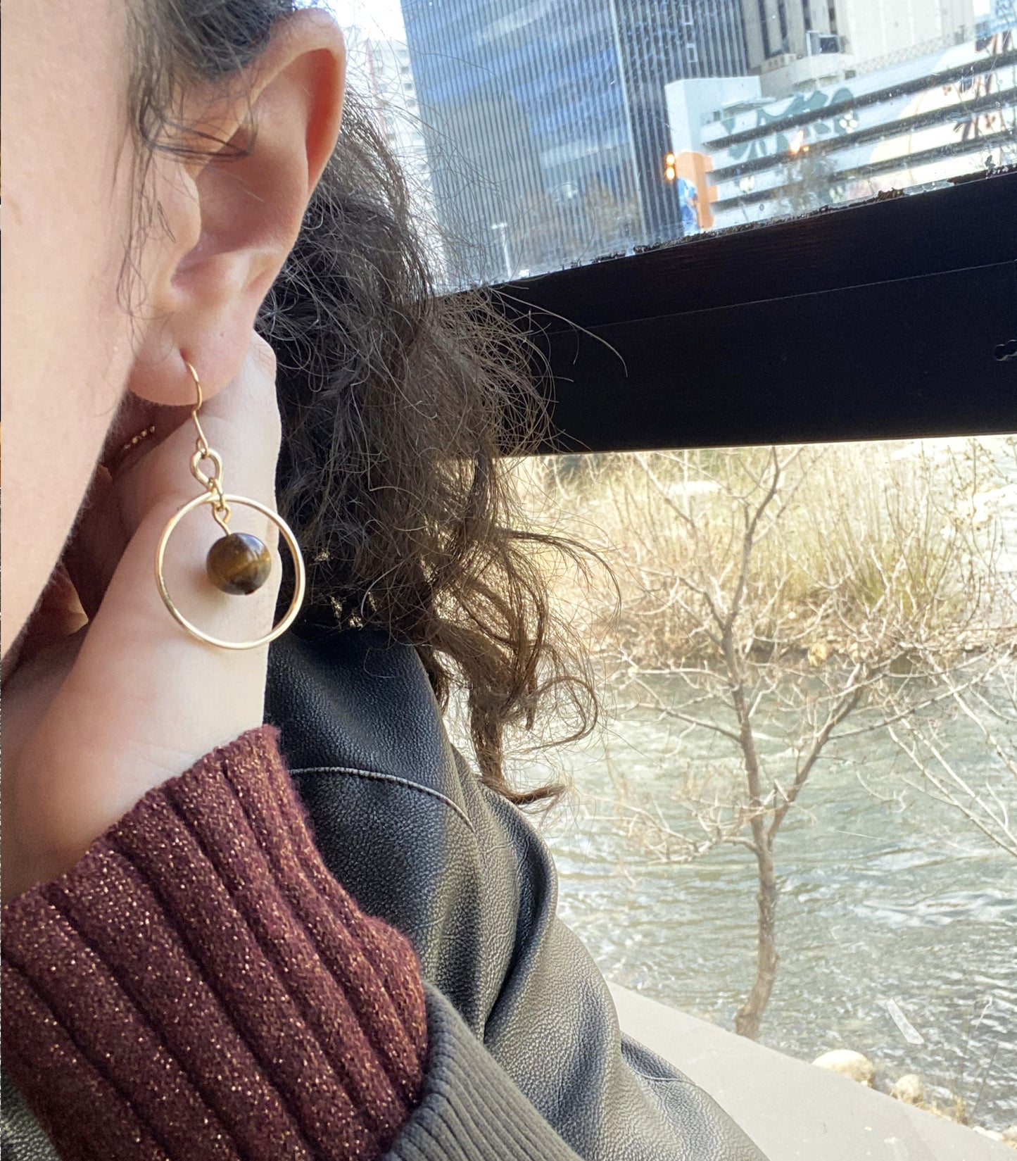 Tiger's Eye Gold Hoops