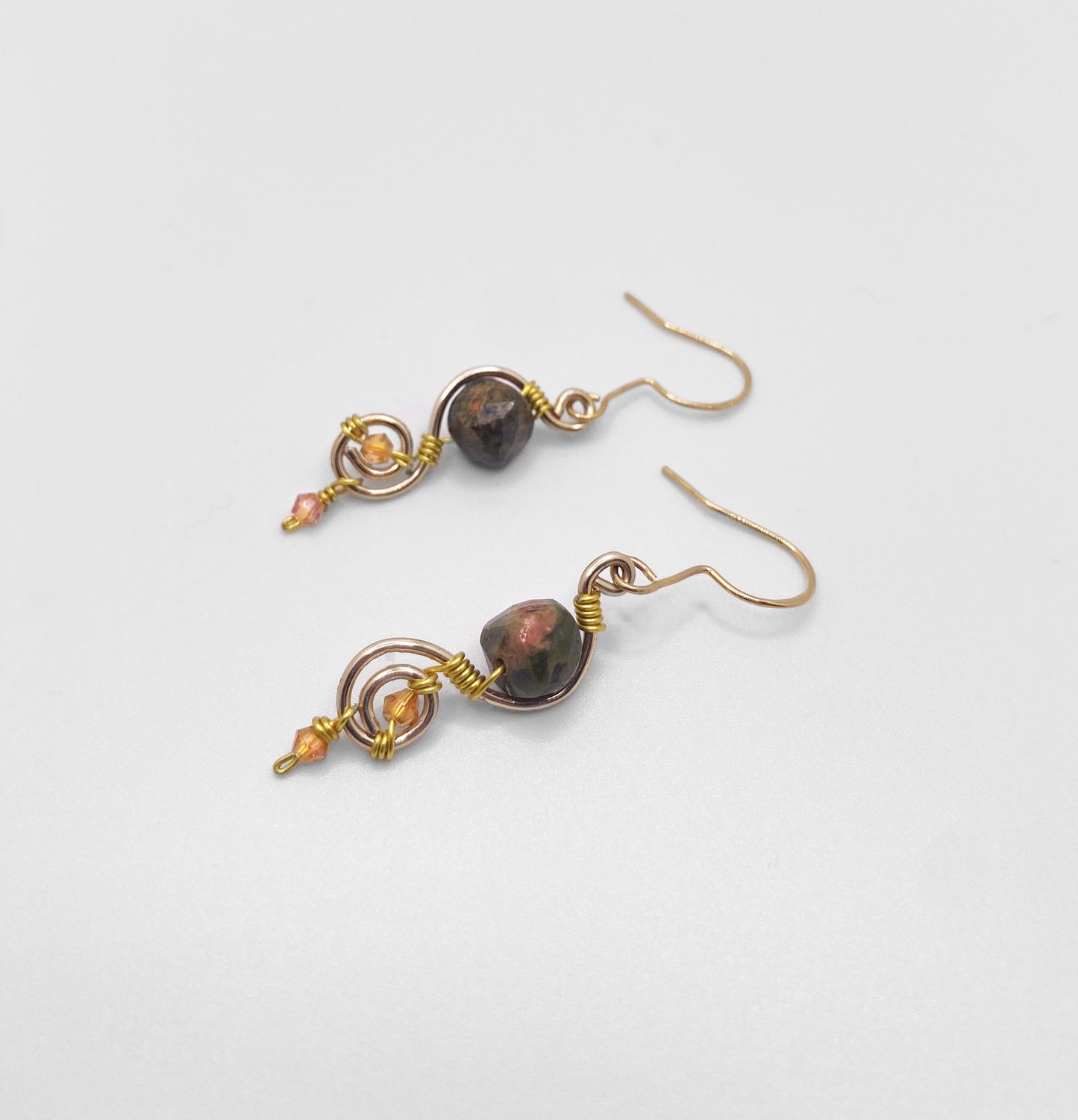 Twisted Unakite Crystal Earrings