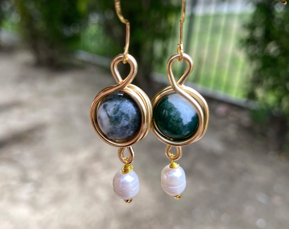 Indian Agate Pearl Drop Earrings