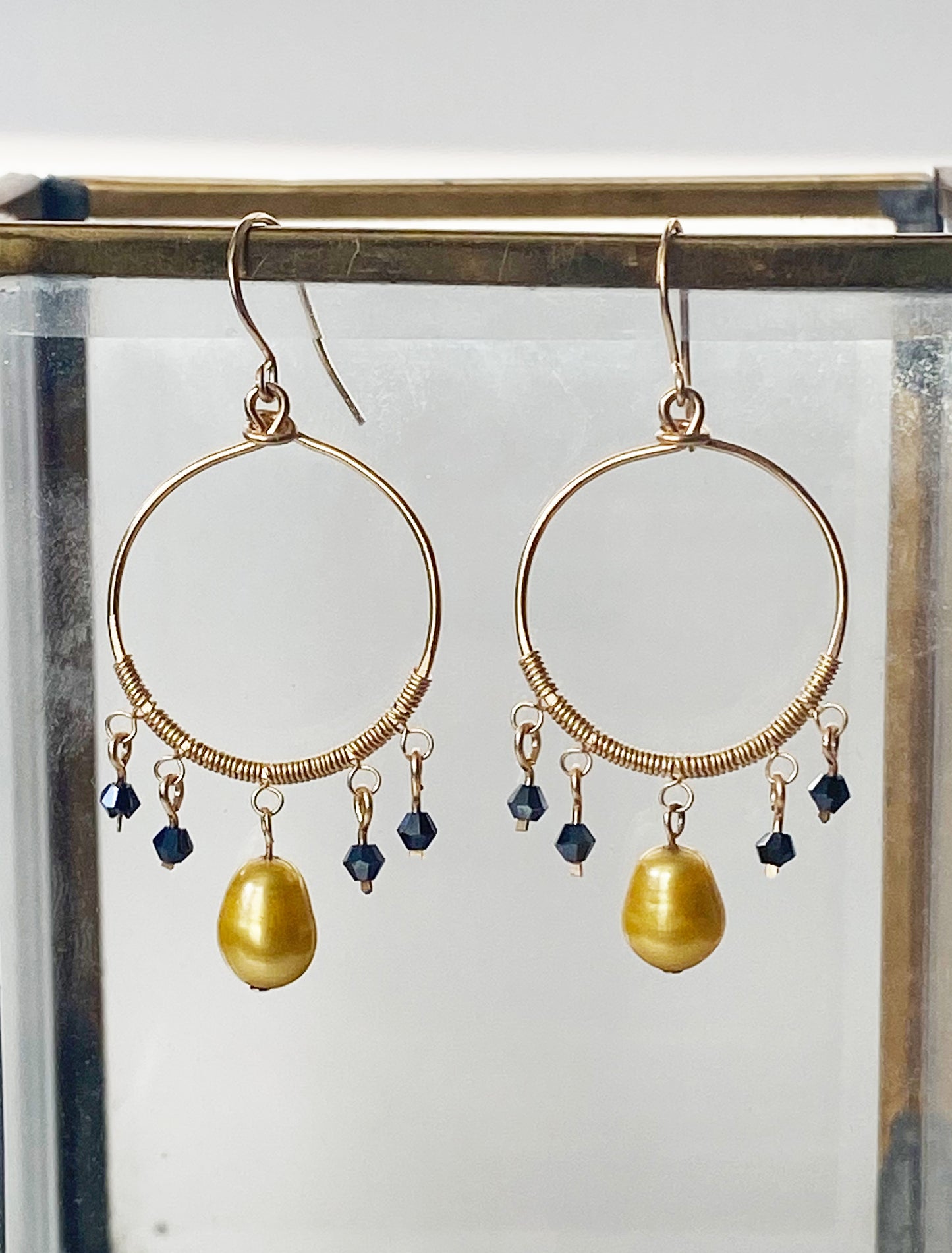 Gold Pearl Chandelier Earrings