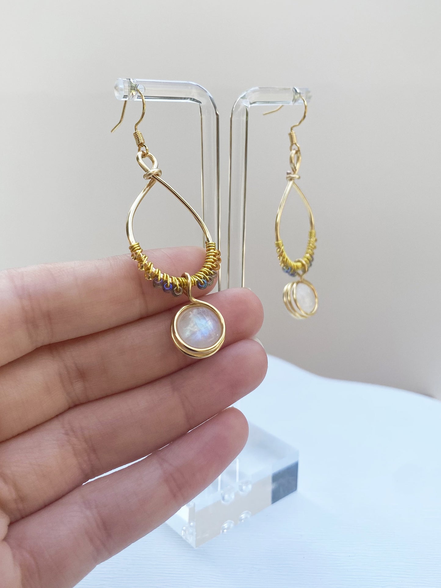 Moonstone Chandelier Gold Earrings