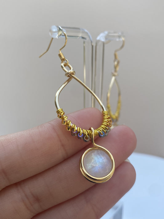 Moonstone Chandelier Gold Earrings