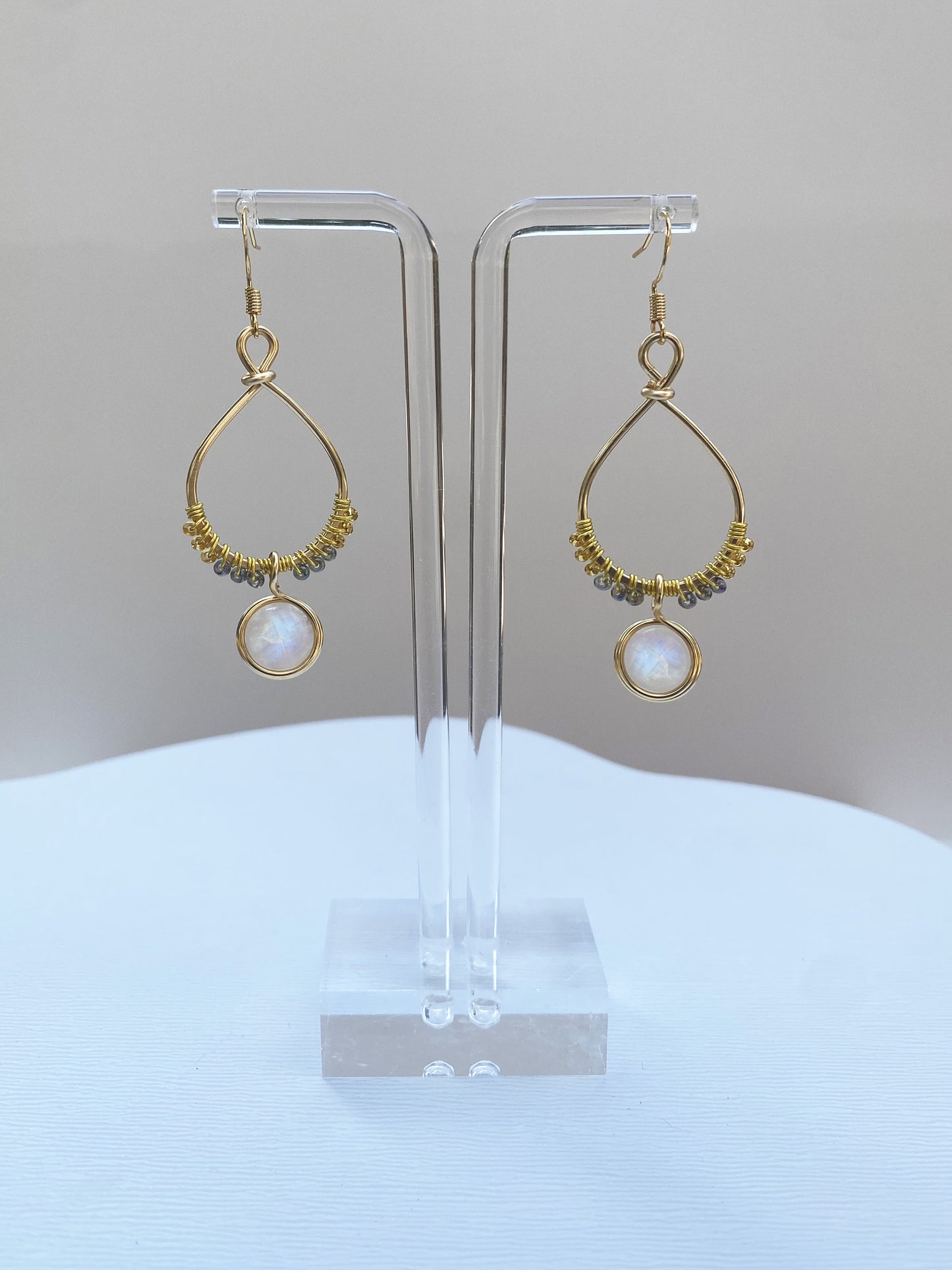 Moonstone Chandelier Gold Earrings