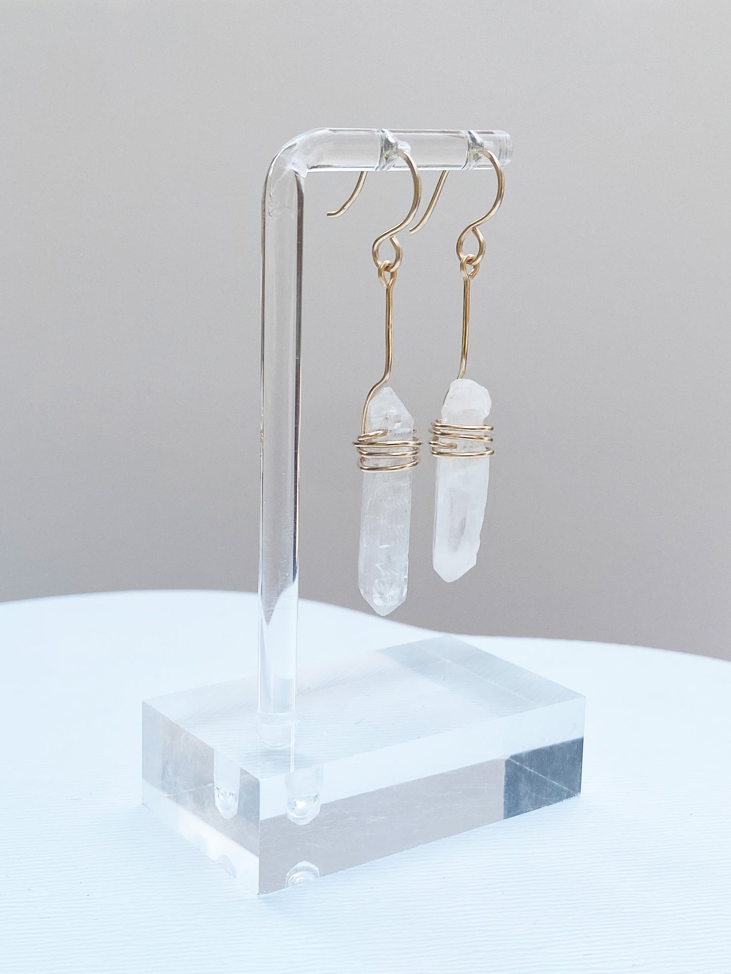 14k Yellow Gold Wrapped Dangle Quartz Earrings