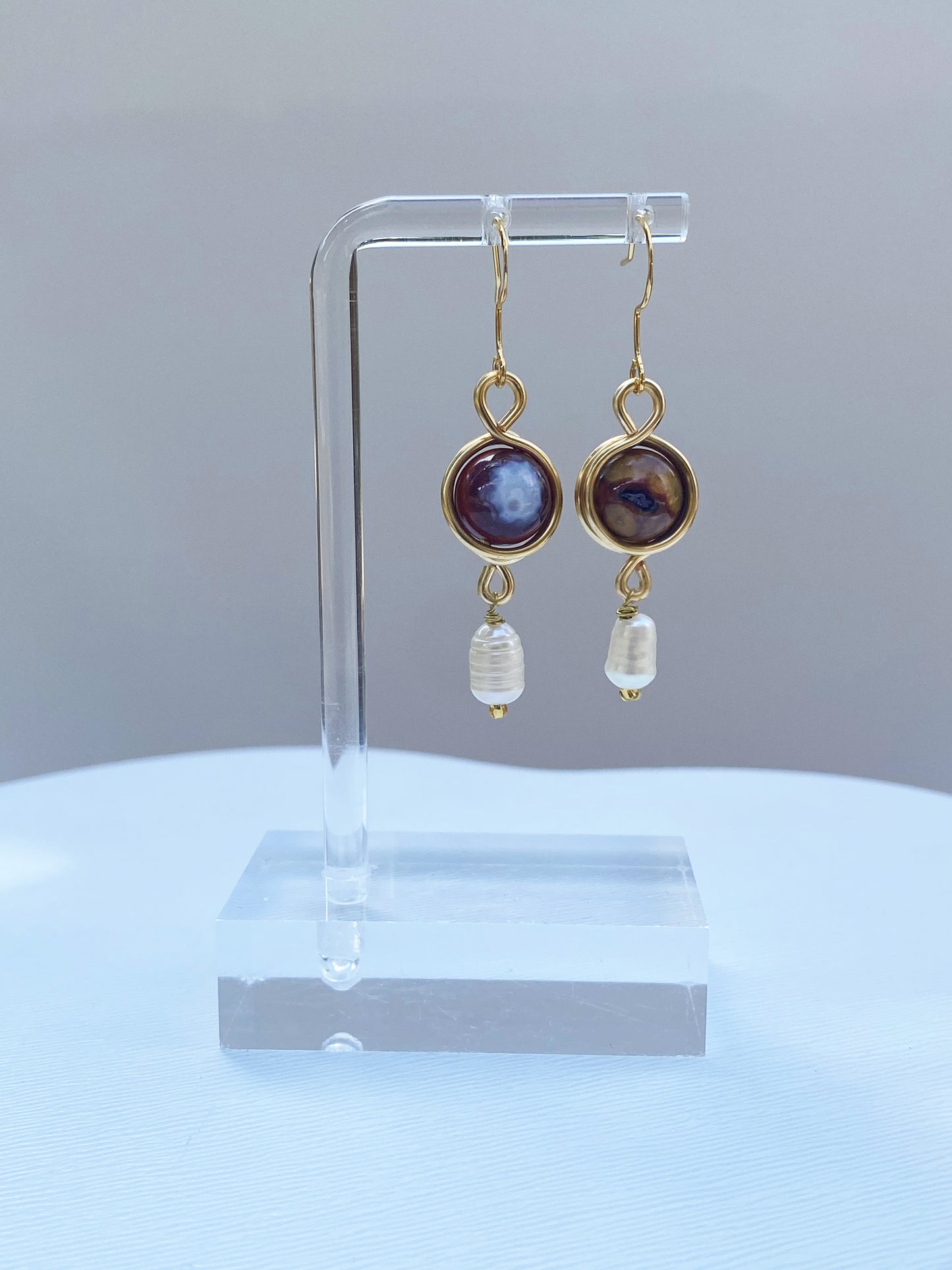 Indian Agate Pearl Drop Earrings