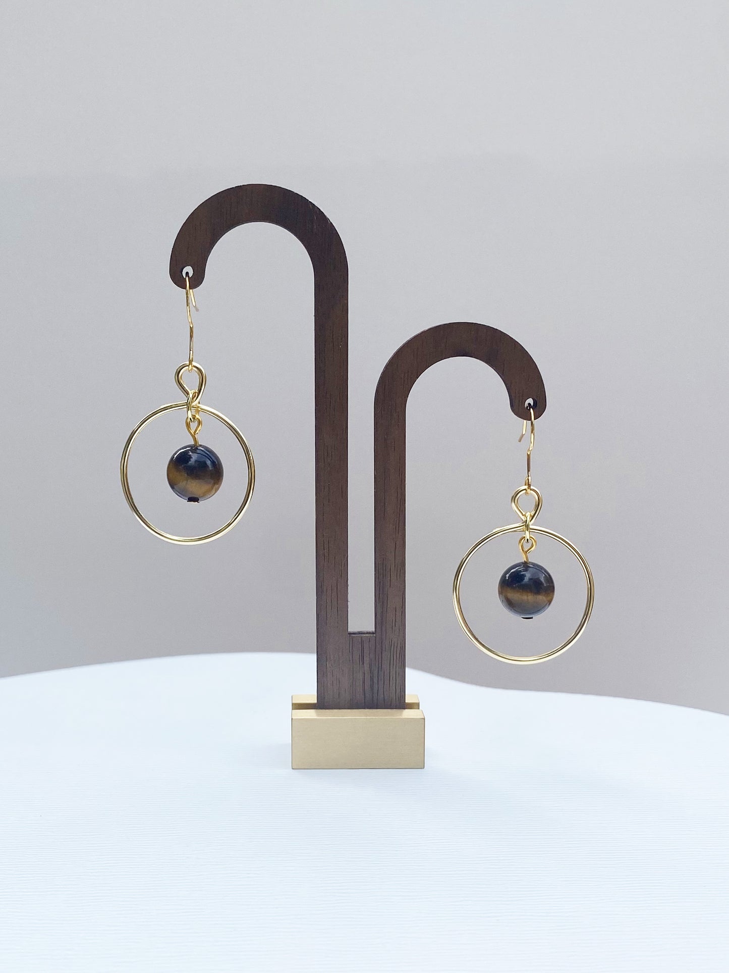 Tiger's Eye Gold Hoops
