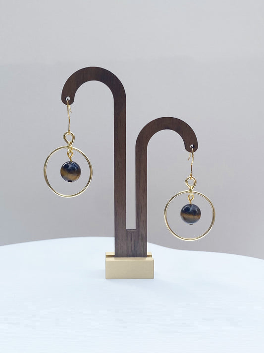 Tiger's Eye Gold Hoops