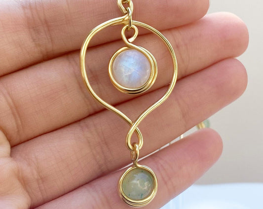 Moonstone & Jade Dangle Earrings