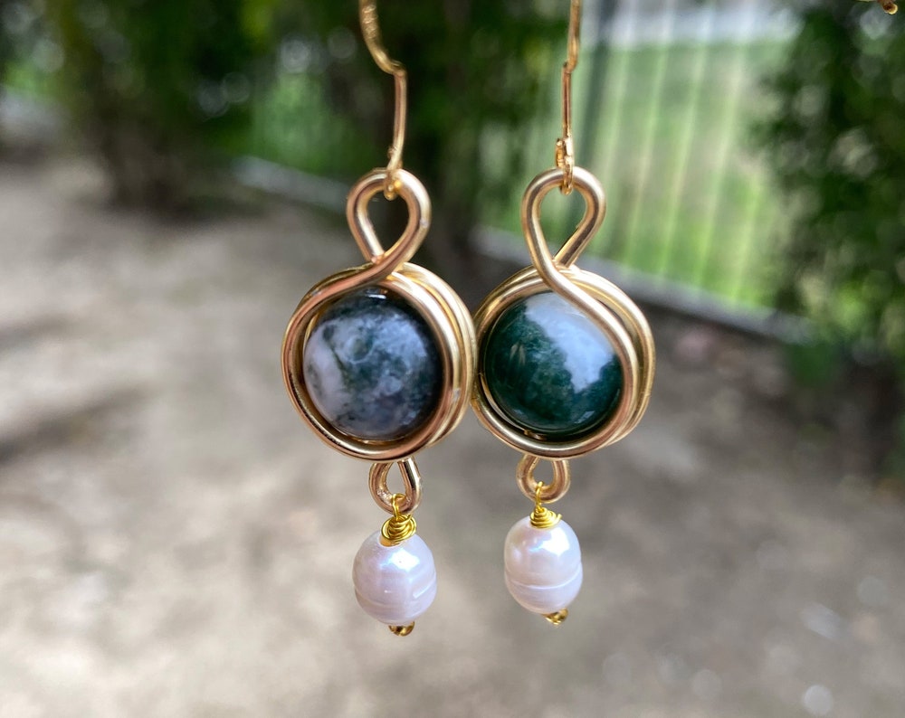 Indian Agate Pearl Drop Earrings