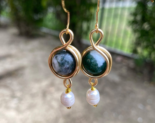 Indian Agate Pearl Drop Earrings